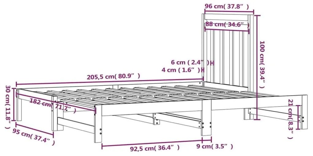 Καναπές Κρεβάτι Συρόμενος Μαύρος 2x(90x200) εκ. από Μασίφ Πεύκο - Μαύρο