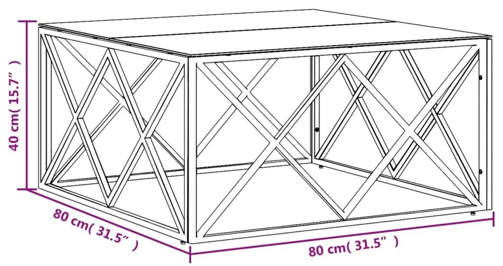 Τραπέζι Σαλονιού 80x80x40 εκ. από Ανοξείδωτο Ατσάλι και Γυαλί - Ασήμι