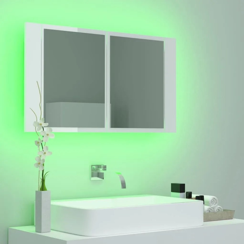 Καθρέφτης Μπάνιου με LED Γυαλιστερό Λευκό 80x12x45εκ. Ακρυλικός - Λευκό