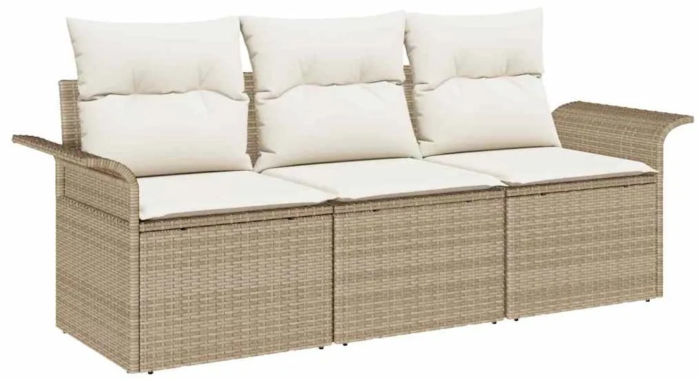 vidaXL Σετ Καναπέ Κήπου με μαξιλάρι 3 pcs Μπεζ Πολυ ράταν