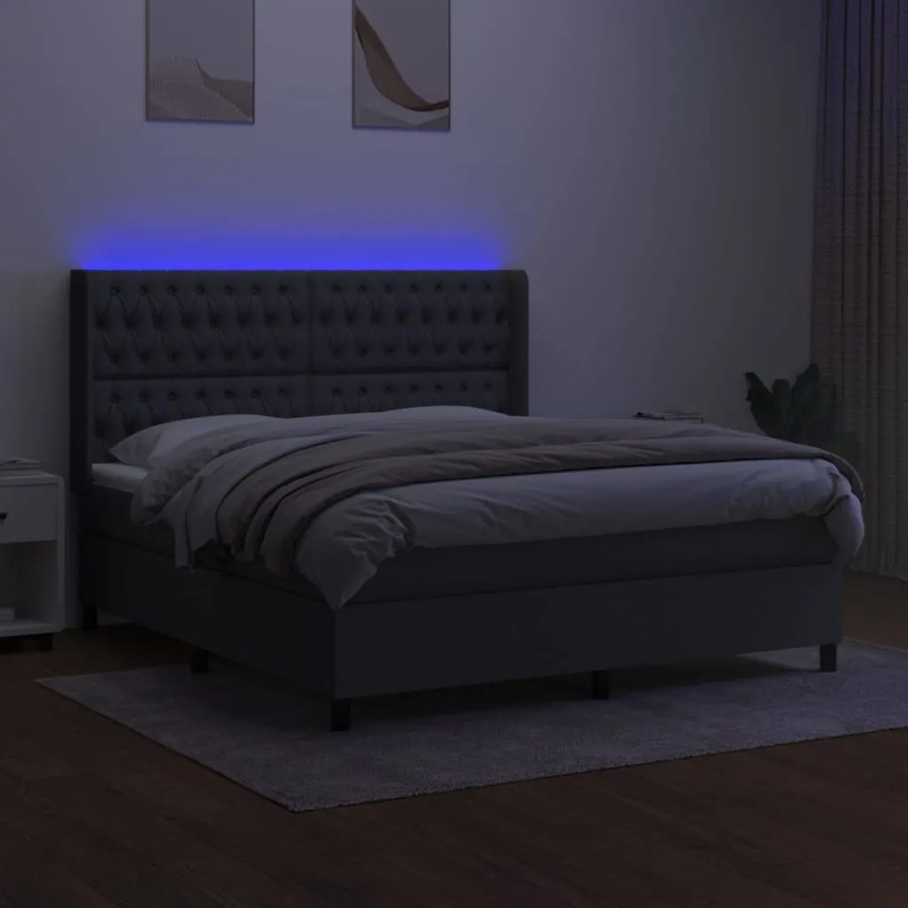 ΚΡΕΒΑΤΙ BOXSPRING ΜΕ ΣΤΡΩΜΑ &amp; LED ΣΚ.ΓΚΡΙ 180X200 ΕΚ ΥΦΑΣΜΑΤΙΝΟ 3138574