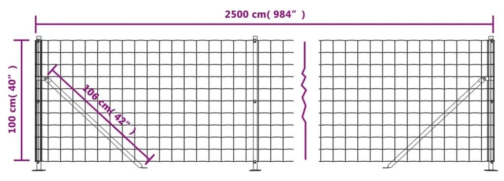 vidaXL Συρματόπλεγμα Περίφραξης Ανθρακί 1 x 25 μ. με Βάσεις Φλάντζα