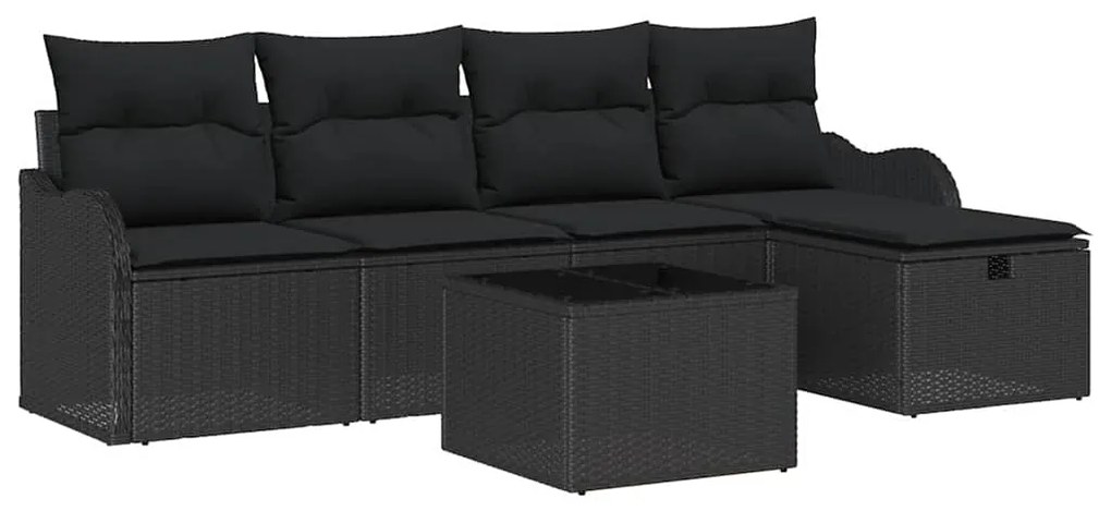 vidaXL Σετ Καναπέ Κήπου με μαξιλάρι 6 pcs Μαύρο Πολυ ράταν
