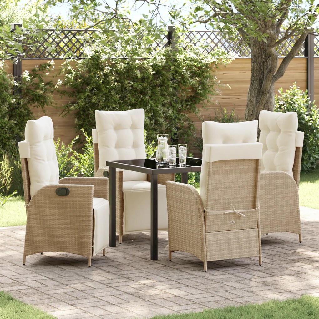 vidaXL Σετ 5 Τεμαχίων ΜDining του Κήπου Μπεζ Poly Rattan