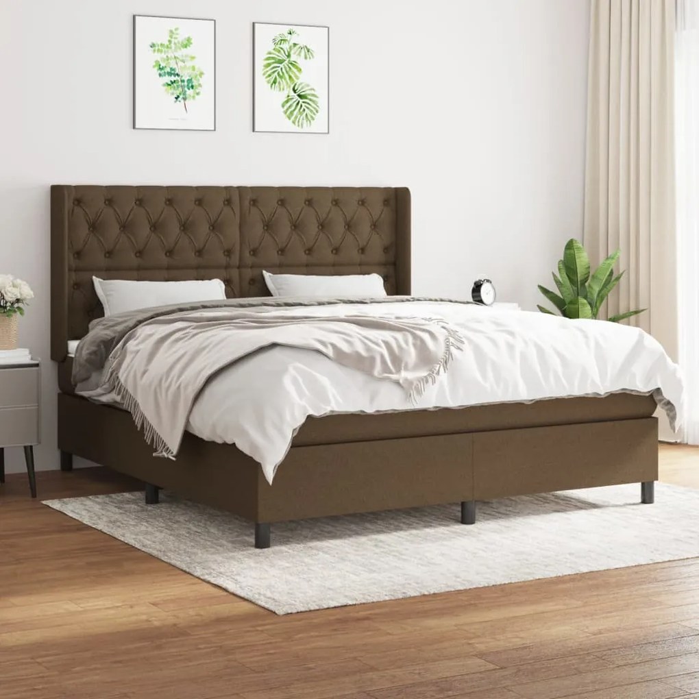 Κρεβάτι Boxspring με Στρώμα Σκούρο Καφέ 160x200 εκ Υφασμάτινο - Καφέ