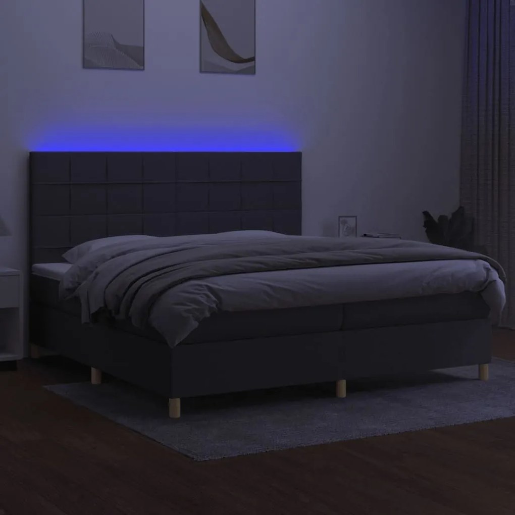 Κρεβάτι Boxspring με Στρώμα &amp; LED Σκ.Γκρι 200x200εκ. Υφασμάτινο - Γκρι