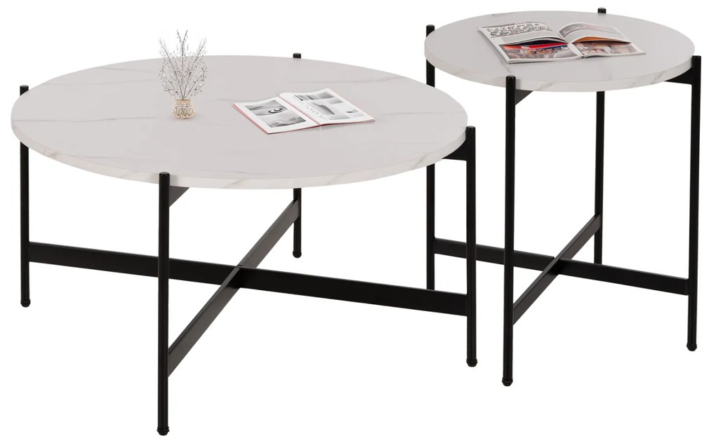 ΣΕΤ 2ΤΜΧ ΤΡΑΠΕΖΙΑ ΣΑΛΟΝΙΟΥ RONDA HM21089.04 MDF ΛΕΥΚΟ ΜΑΡΜΑΡΟ Φ80εκ &amp; Φ50εκ (1 Τεμμάχια)