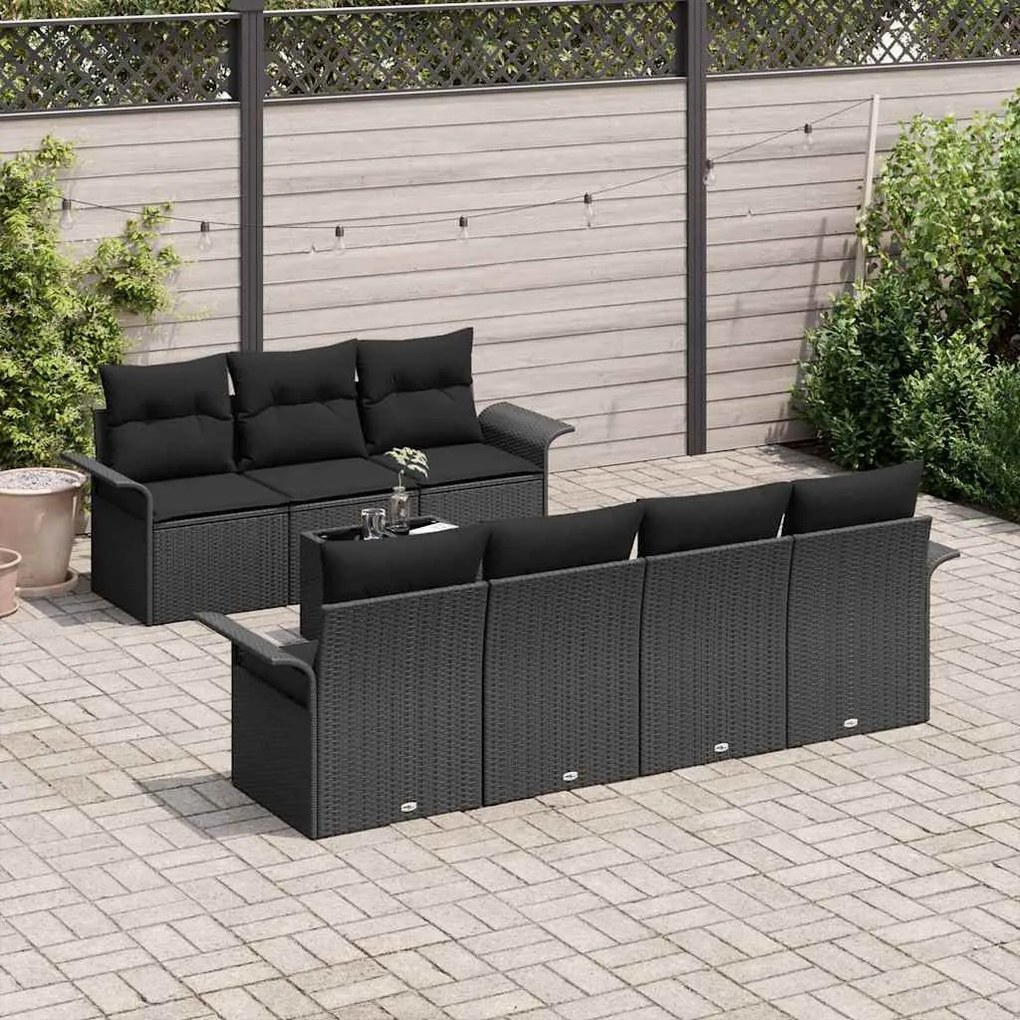 vidaXL Σετ Καναπέ Κήπου 8 pcs Μαύρο Πολυ ράταν