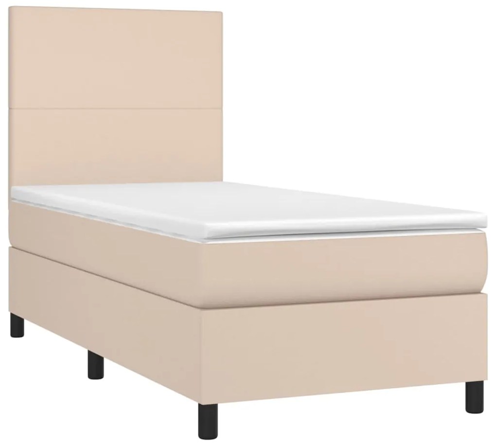 Κρεβάτι Boxspring Στρώμα&amp;LED Καπουτσίνο 90x200 εκ. Συνθ. Δέρμα - Καφέ