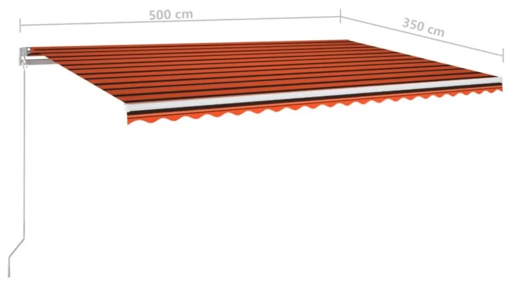 Τέντα Συρόμενη Χειροκίνητη με LED Πορτοκαλί/Καφέ 500 x 350 εκ. - Πολύχρωμο