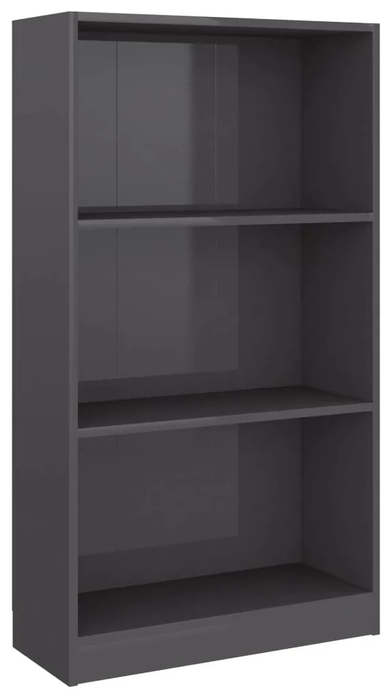 vidaXL Βιβλιοθήκη με 3 Ράφια Γυαλ. Γκρι 60x24x109 εκ. Επεξεργ. Ξύλο
