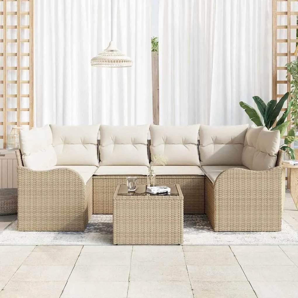 vidaXL Σετ Καναπέ Κήπου με μαξιλάρι 7 pcs Μπεζ, Κρέμα 55 x 55 x 37 εκ