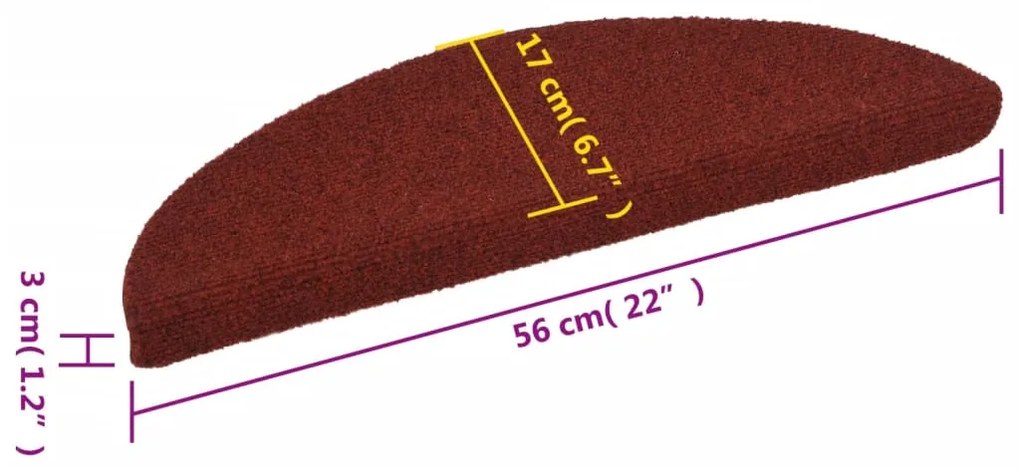 Πατάκια Σκάλας Αυτοκόλλητα 15τεμ Κόκκινα 56x17x3εκ Βελονιασμένο 132694