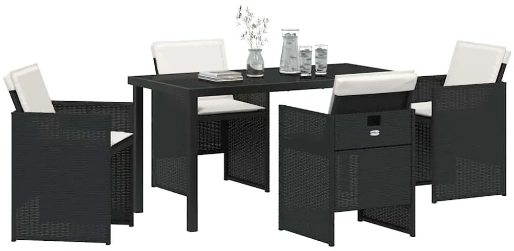 vidaXL Σέτ φαγητού για κήπο με μαξιλάρι 5 pcs Μαύρο Πολυ ράταν