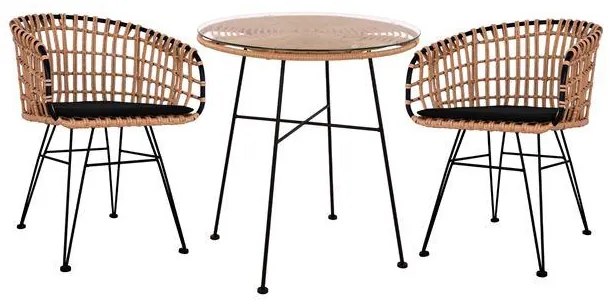 Σετ Κήπου Τραπεζαρία ALLEGRA C10474 3 τεμ Μπέζ - Μαύρο Wicker με Τραπέζι Φ70x74 εκ. &amp; 2 Καρέκλες