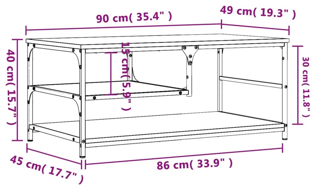 Τραπεζάκι Σαλονιού Καπνιστή Δρυς 90 x 49 x 40 εκ. Επεξεργ. Ξύλο - Καφέ