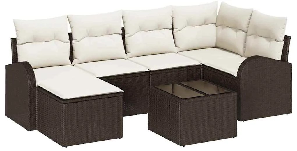 vidaXL Σετ Καναπέ Κήπου με μαξιλάρι 7 pcs Καφέ Πολυ ράταν