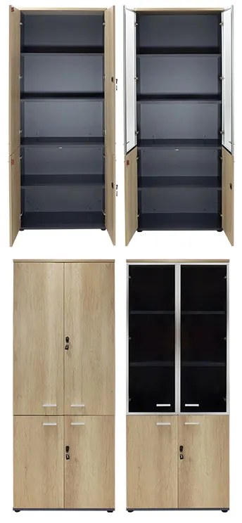 Nτουλάπα γραφείου τετράφυλλη με 4 πόρτες Lotus pakoworld χρώμα φυσικό-ανθρακί 160x40,5x200εκ