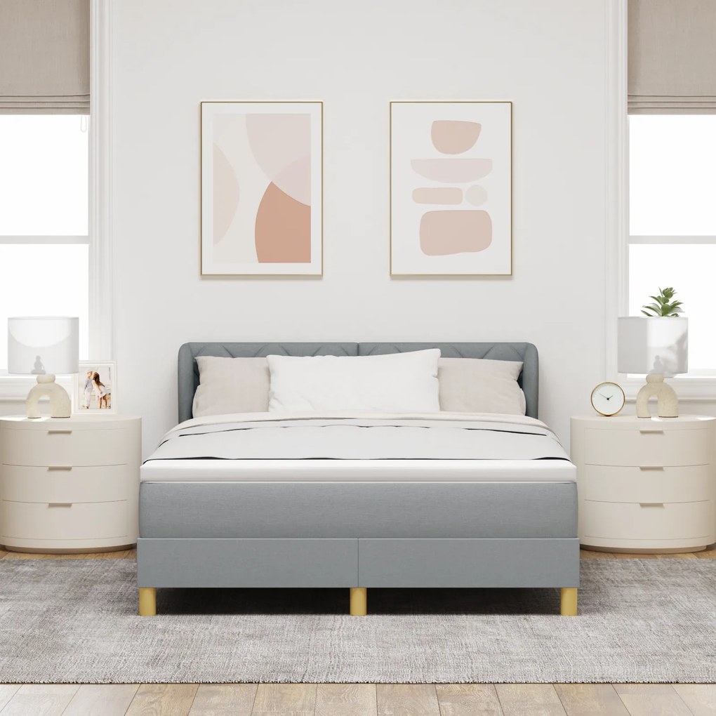 vidaXL Κρεβάτι Box Spring με Ματράκι Ανοιχτό Γκρι 140x200 εκ Υφασμάτινο