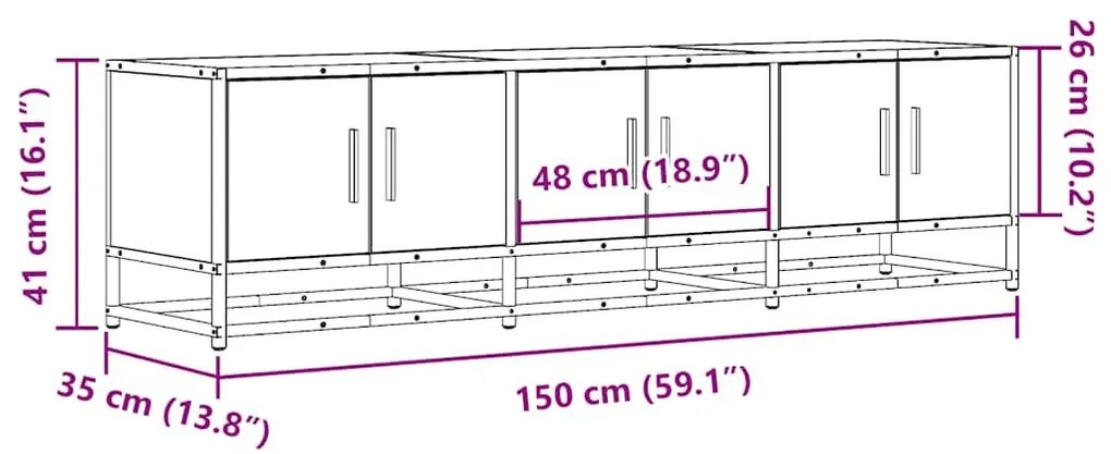 Έπιπλο Τηλεόρασης Καπνιστή Δρυς 150x35x41 εκ Επεξ. Ξύλο/Μέταλλο - Καφέ