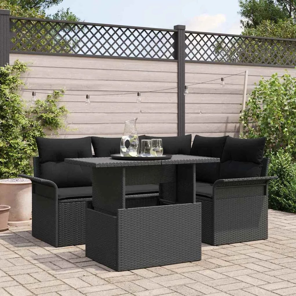 vidaXL Σετ Καναπέ Κήπου με μαξιλάρι 5 pcs Μαύρο Πολυ ράταν