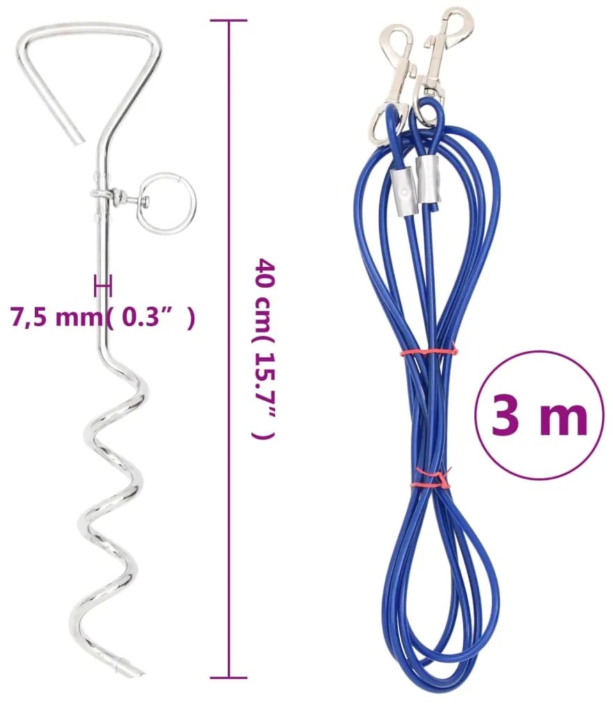 vidaXL Οδηγός Δεσίματος Σκύλου με Πάσσαλο 3 μ.