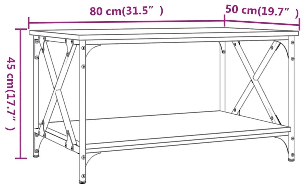 Τραπεζάκι Σαλονιού Καφέ Δρυς 80x50x45 εκ. Επεξ. Ξύλο + Σίδηρος - Καφέ