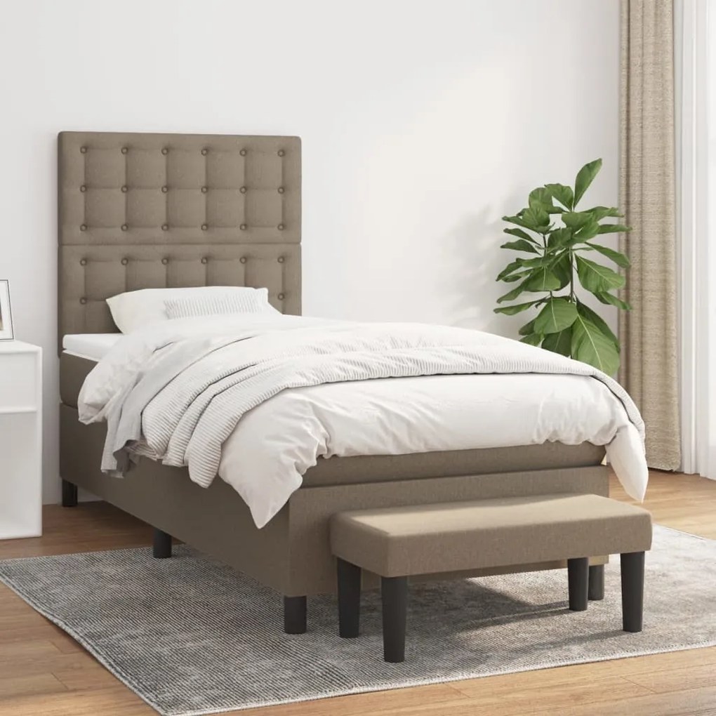 vidaXL Κρεβάτι Boxspring με Στρώμα Taupe 100 x 200 εκ. Υφασμάτινο