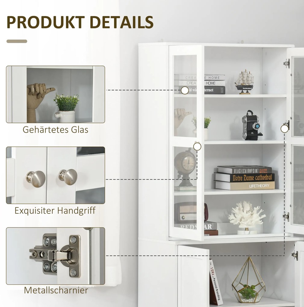 HOMCOM Ράφι Τοίχου Βιβλιοθήκη, 2 Ράφια, 76 cm x 40 cm x 178,5 cm, Λευκό