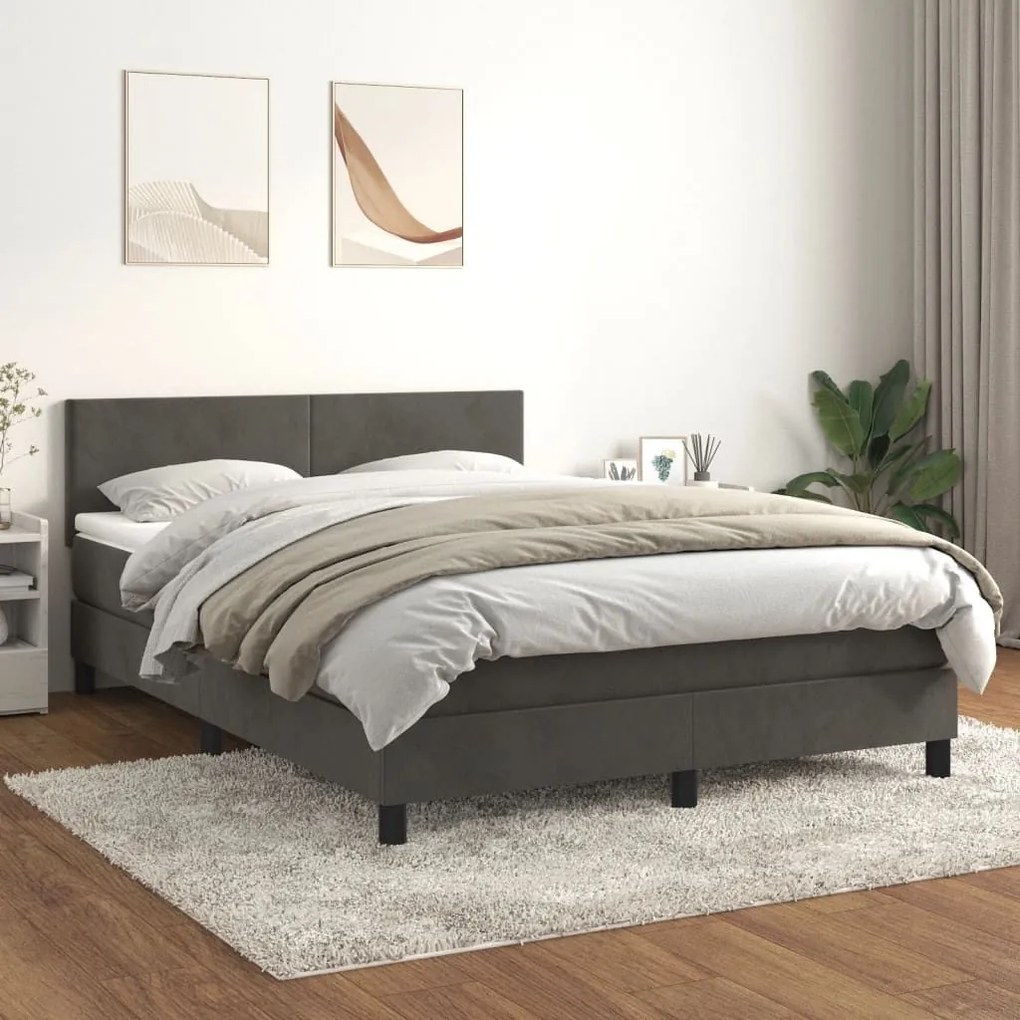 Κρεβάτι Boxspring με Στρώμα Σκούρο Γκρι 140x200 εκ. Βελούδινο - Γκρι