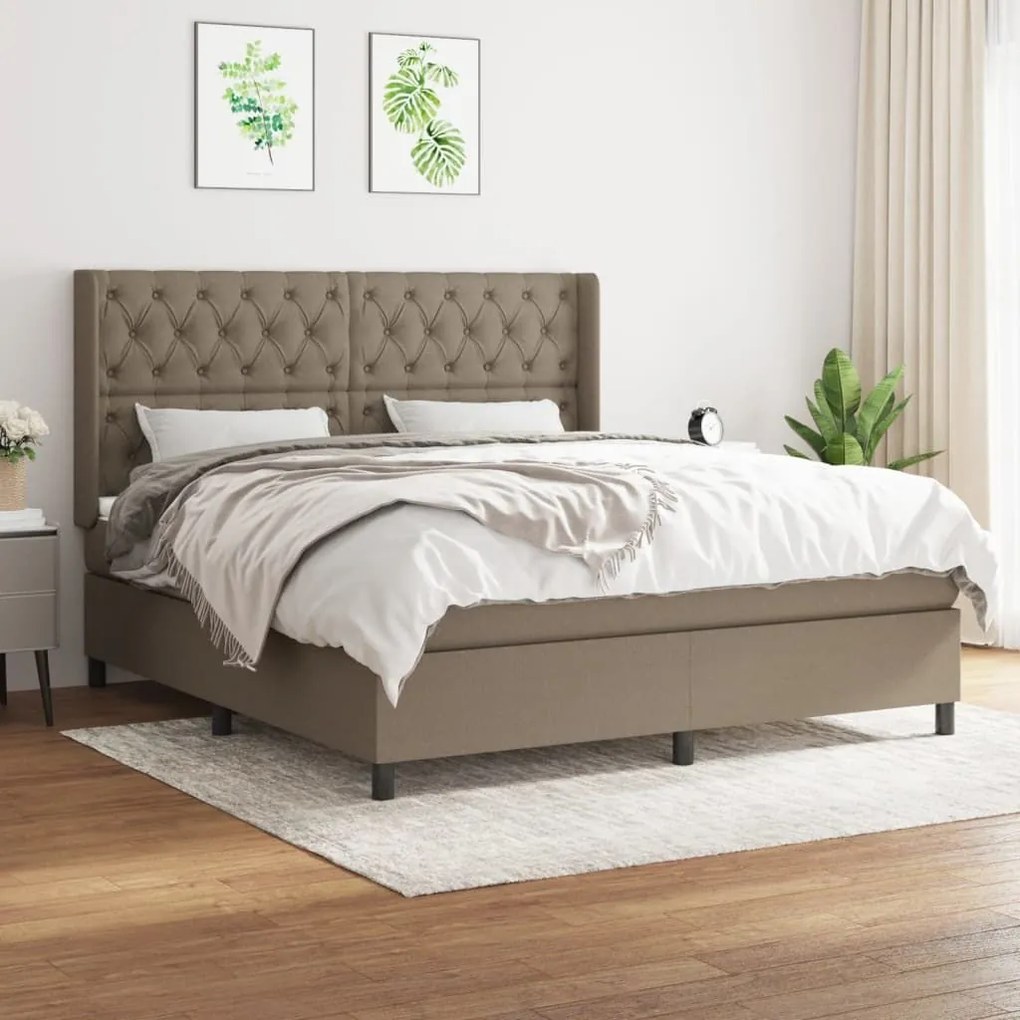 Κρεβάτι Boxspring με Στρώμα Taupe 160x200 εκ. Υφασμάτινο - Μπεζ-Γκρι