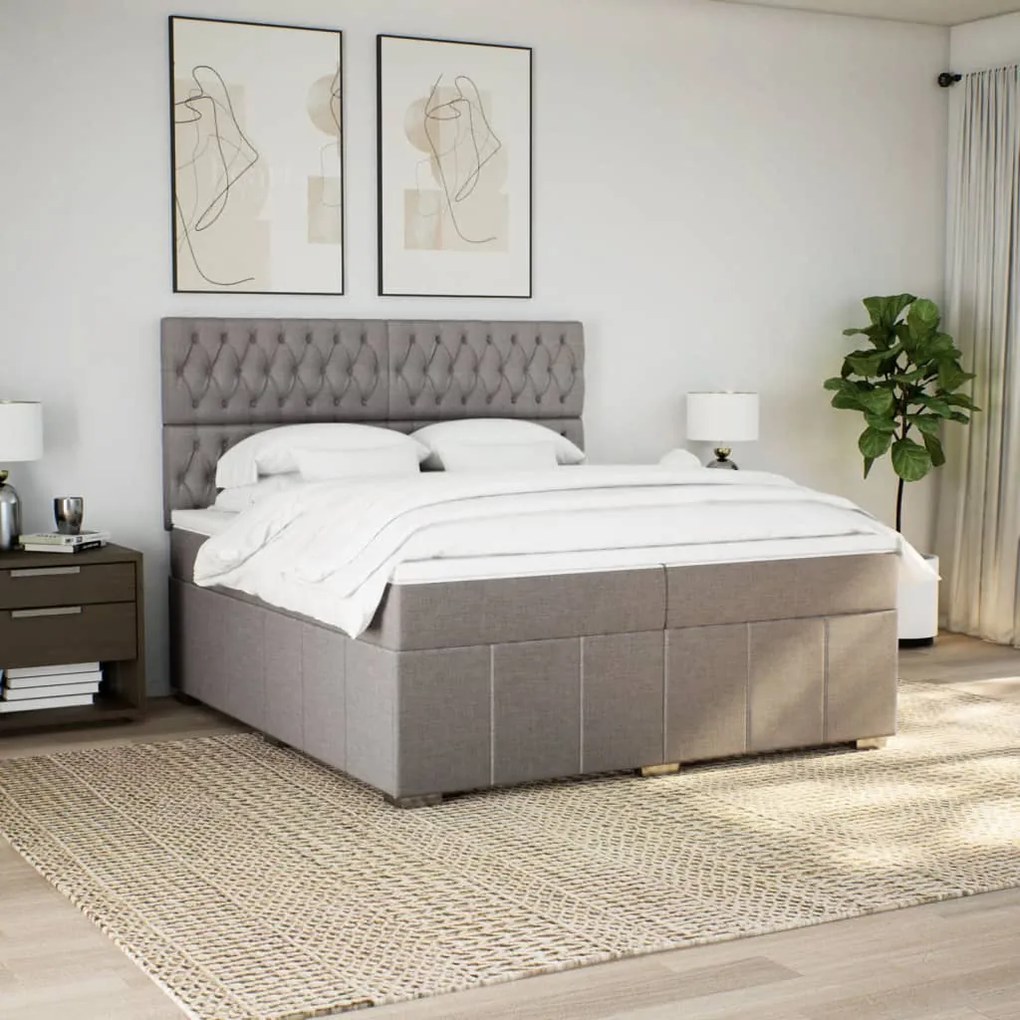 vidaXL Κρεβάτι Boxspring με Στρώμα Taupe 200x200 εκ. Υφασμάτινο