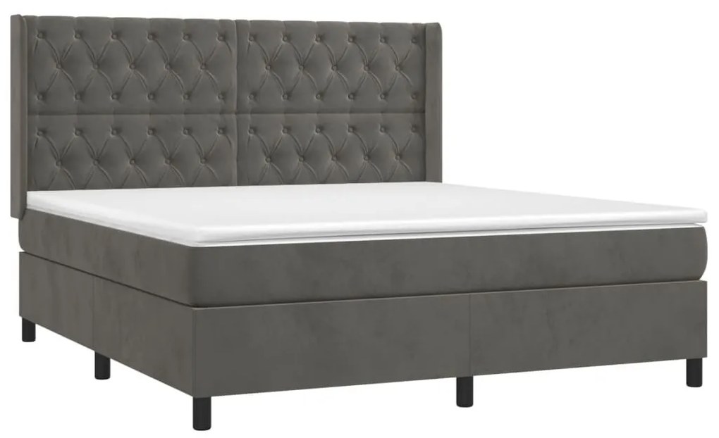 Κρεβάτι Boxspring με Στρώμα Σκούρο Γκρι 160x200 εκ. Βελούδινο - Γκρι