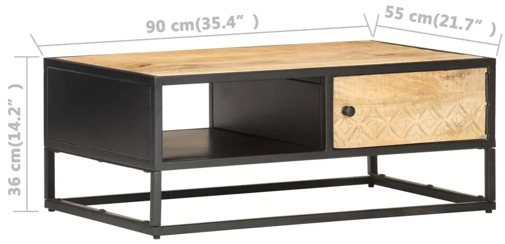 vidaXL Τραπεζάκι Σαλονιού με Σκαλιστή Πόρτα 90x55x36 εκ. Ξύλο Μάνγκο