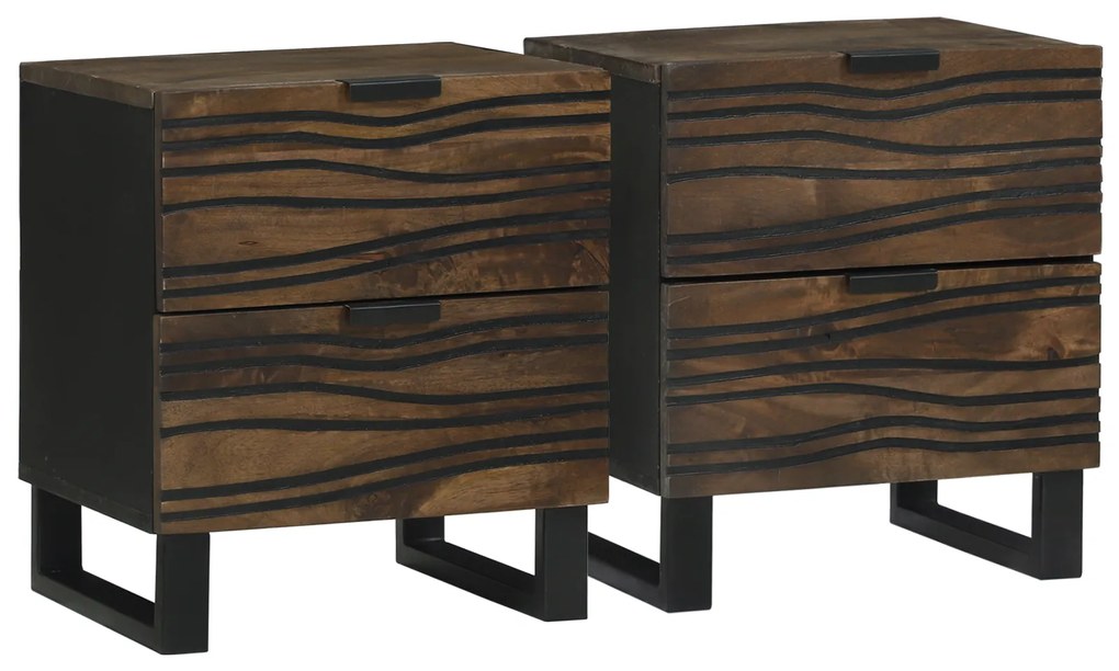 vidaXL Κομοδίνα - Σετ 2, 40x33.5x46 εκ., Από Μασίφ Ξύλο Μάνγκο