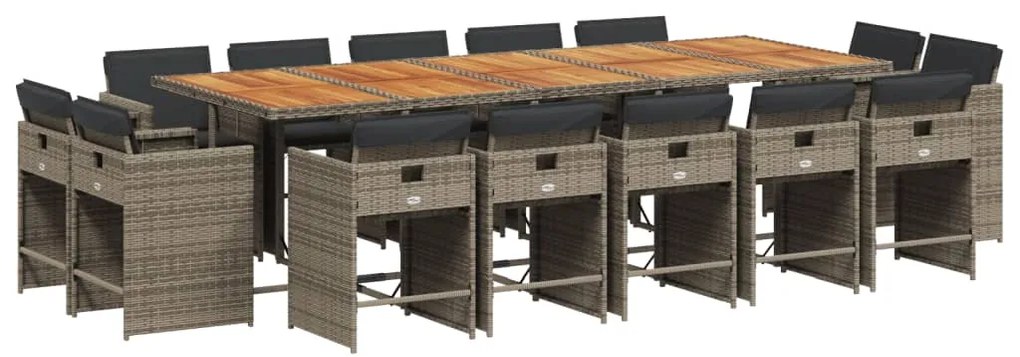 vidaXL Σετ Τραπεζαρίας Κήπου 15 τεμ. Γκρι Συνθετικό Ρατάν με Μαξιλάρια