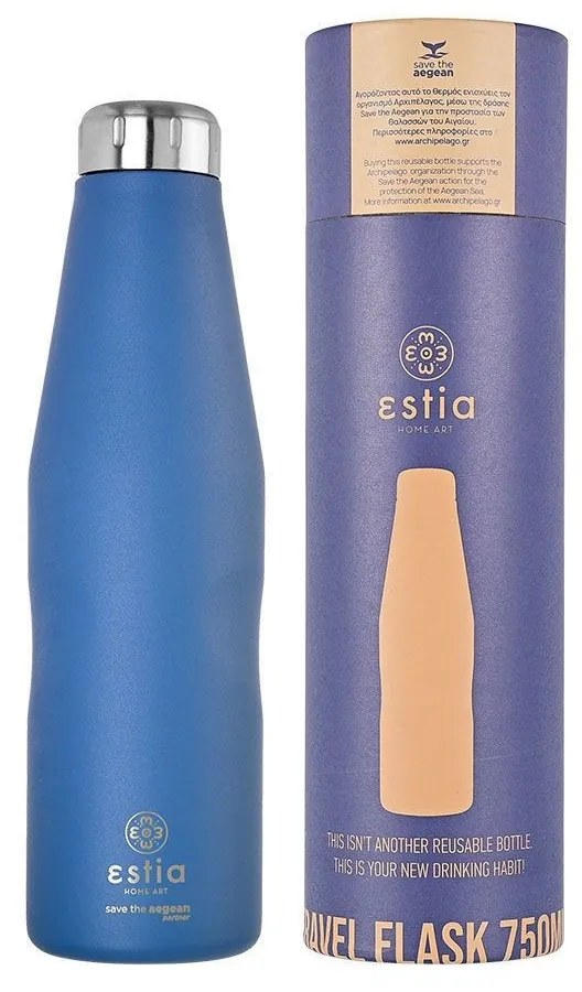 ESTIA ΘΕΡΜΟΣ TRAVEL FLASK SAVE THE AEGEAN 750ml DENIM BLUE
