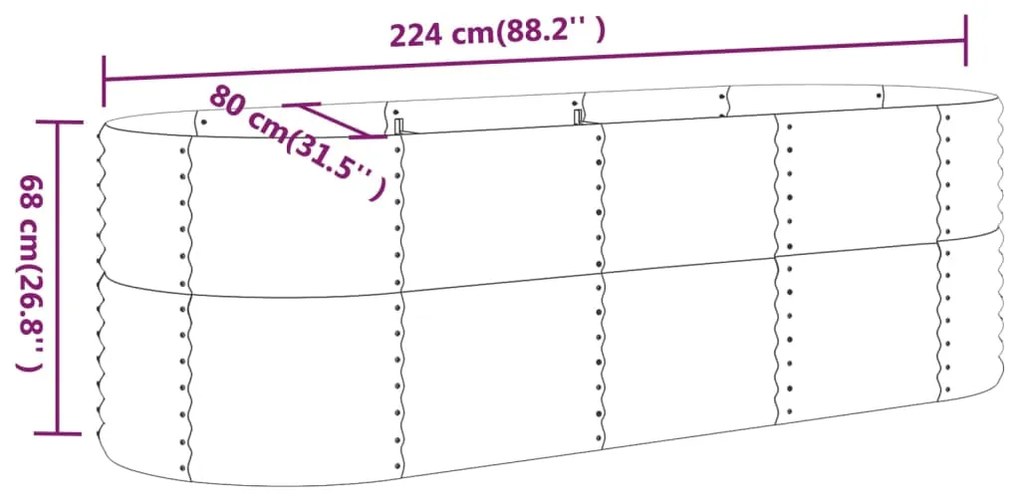 vidaXL Ζαρντινιέρα Γκρι 224x80x68 εκ. Ατσάλι με Ηλεκτρ. Βαφή Πούδρας