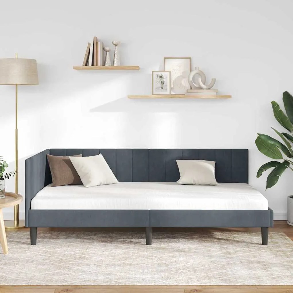 vidaXL Κρεβάτι Γωνίας με κεφαλάρι Σκούρο γκρι 100 x 200 cm Βελούδο