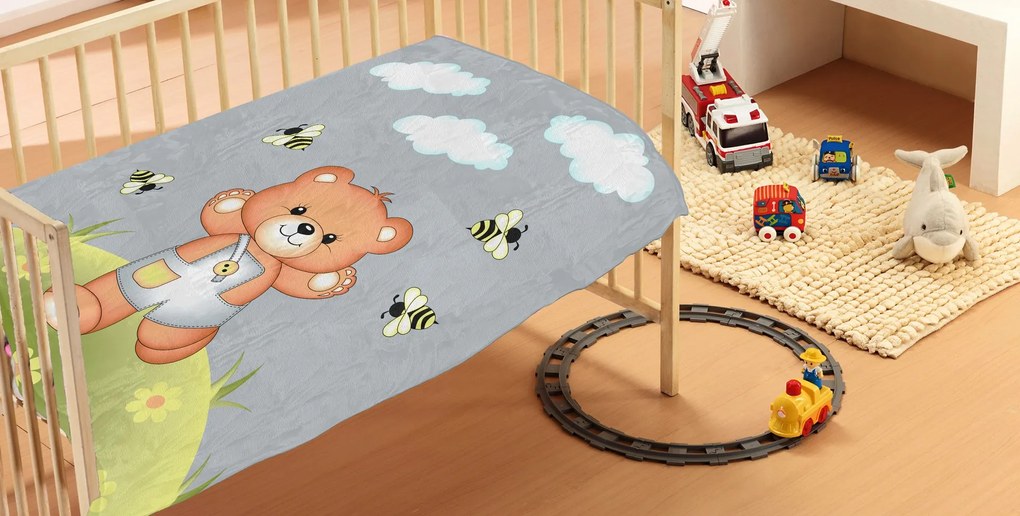 DIMcol ΚΟΥΒΕΡΤΑ ΒΡΕΦ Βελουτέ polyester 110Χ140 Teddy Bear 03 Grey 1410274403300372