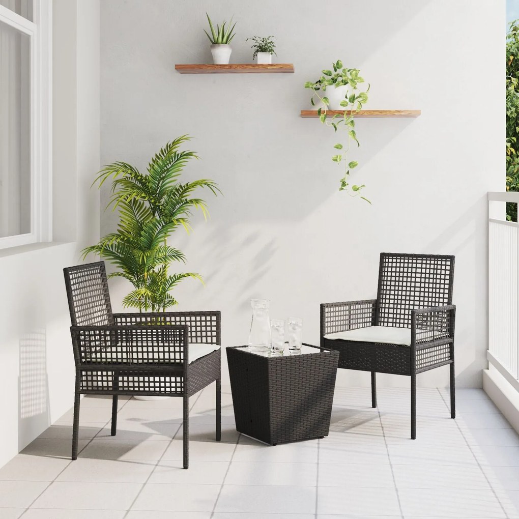 Σετ Bistro Κήπου 3 Τεμαχίων με Μαξιλάρια Μαύρο Πολυ Ράτανα