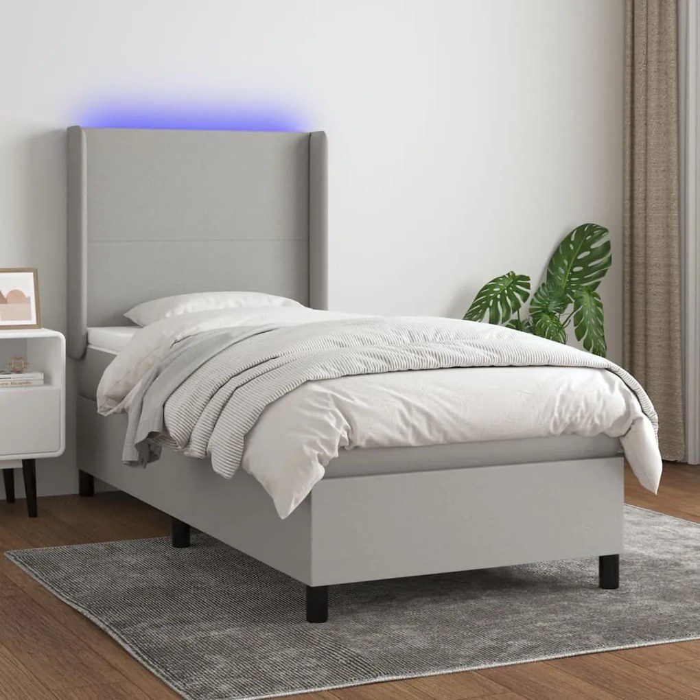 Κρεβάτι Boxspring με Στρώμα & LED Αν.Γκρι 80x200 εκ. Υφασμάτινο