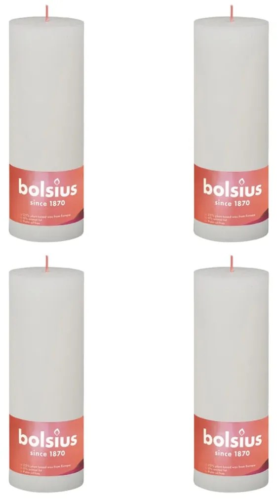 Bolsius Κεριά Κύλινδρος Ρουστίκ Shine 4 τεμ. Θολό Λευκό 190 x 68 χιλ.
