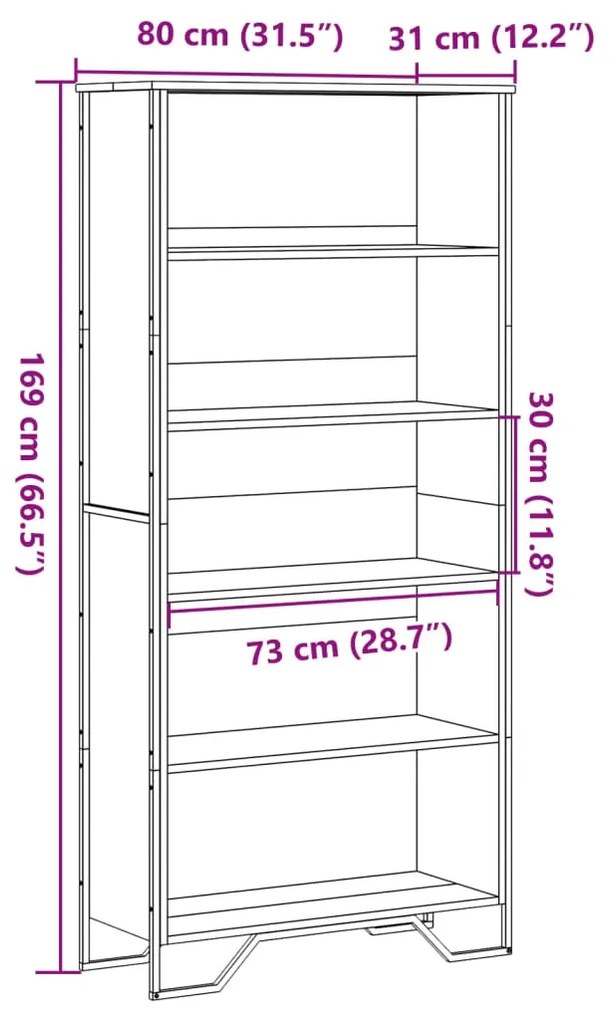 Βιβλιοθήκη Χρώμα Sonoma Δρυς 80x31x169 εκ. Επεξεργασμένο Ξύλο - Καφέ