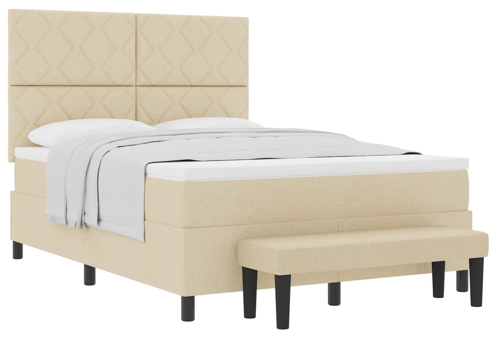 vidaXL Κρεβάτι με βάση με Στρώμα & Πάγκο Κρέμα 140x200 cm Ύφασμα