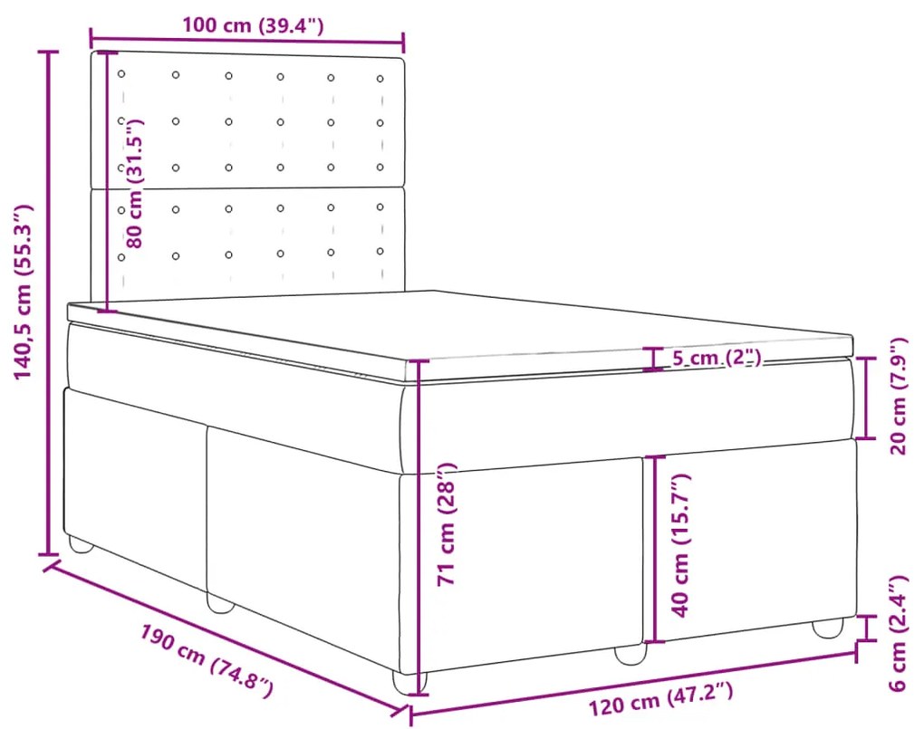 Κρεβάτι Boxspring με Στρώμα Taupe 120x190 εκ. Υφασμάτινο - Μπεζ-Γκρι