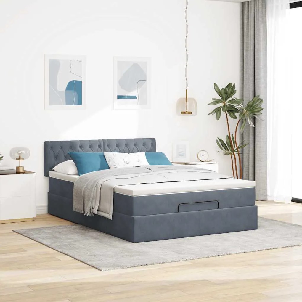 vidaXL Οθωμανικό κρεβάτι με στρώμα & LEDs Σκούρο γκρι 140x200cm Velvet