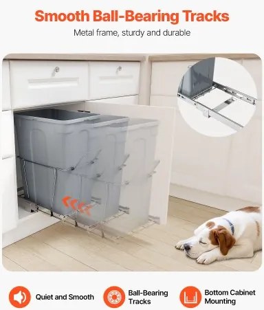 VEVOR Pullout Waste Container Under Cabinet Kitchen Garbage Bin Trash Can