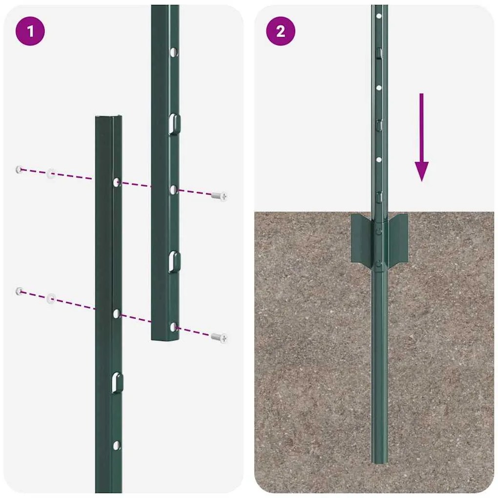 vidaXL Πό posts φράχτη 22 pcs Πράσινο 150 cm Ατσάλι