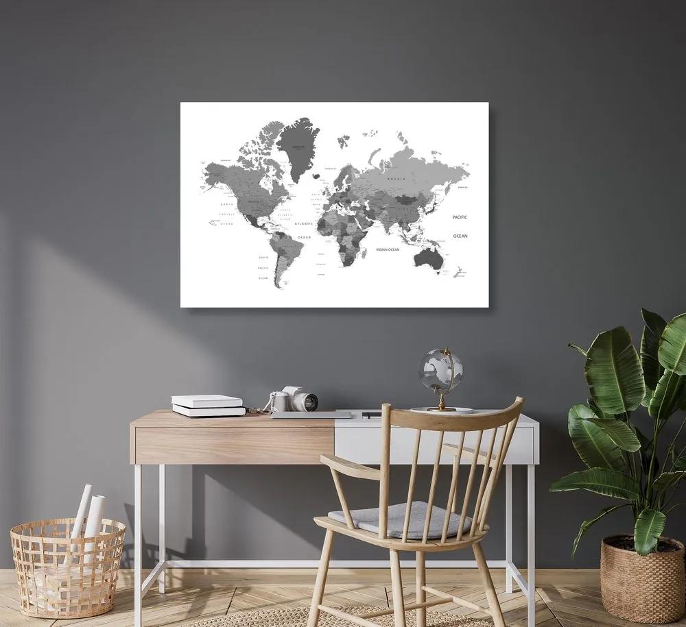 Εικόνα στον παγκόσμιο χάρτη φελλού σε μαύρο & άσπρο - 120x80  peg